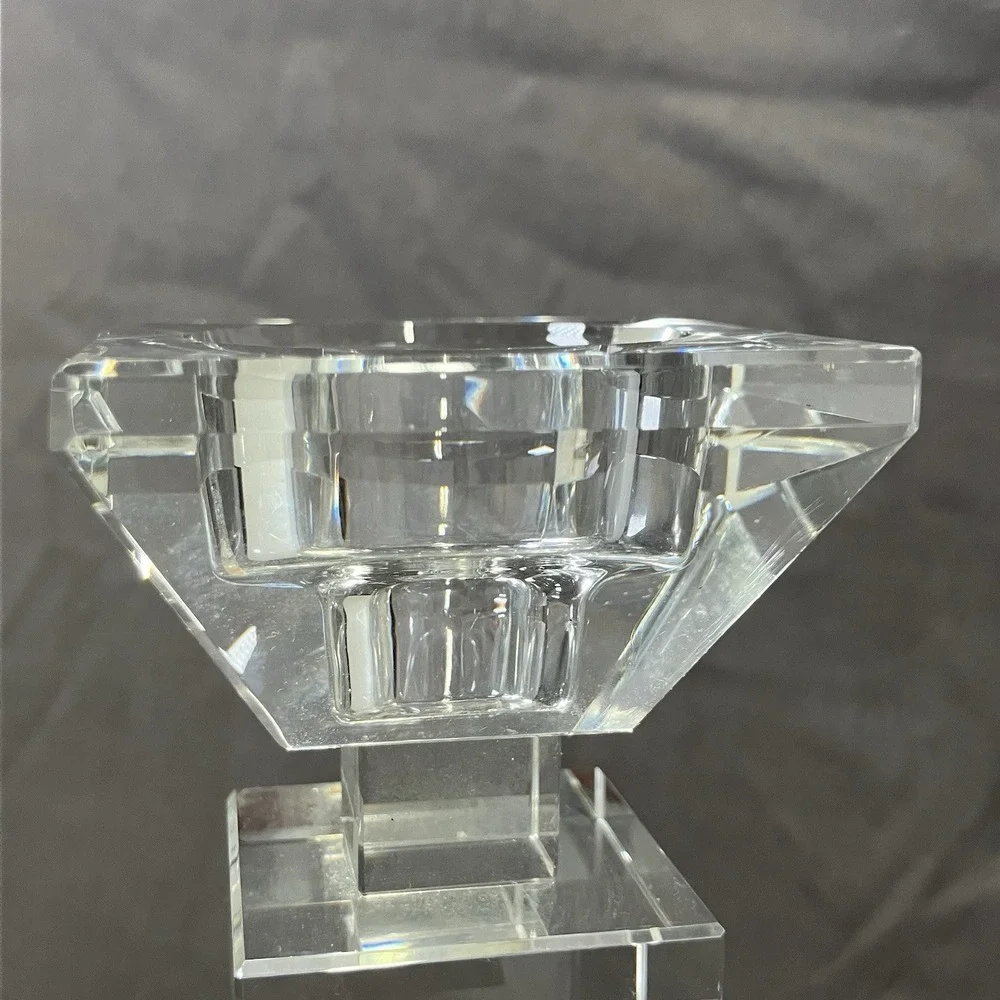 2 - Modern Glass Taper & Tealight Candle Holders /Square Block Contemporary/Flaw